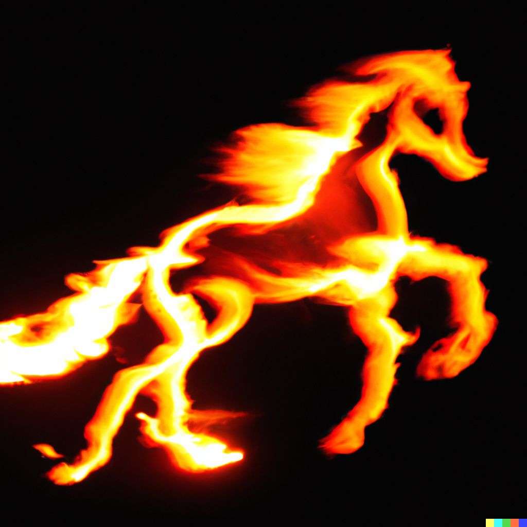 a horse, fire art